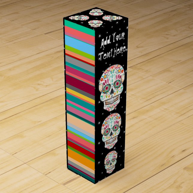 Feliz Muertos- Festive Sugar Skull Custom Wine Box (Front)