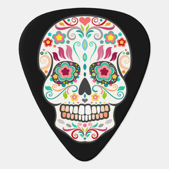 Feliz Muertos - Festive Sugar Skull Guitar Pick (Front)
