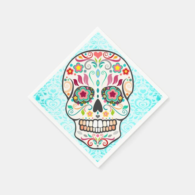 Feliz Muertos - Festive Sugar Skull Paper Napkins (Corner)
