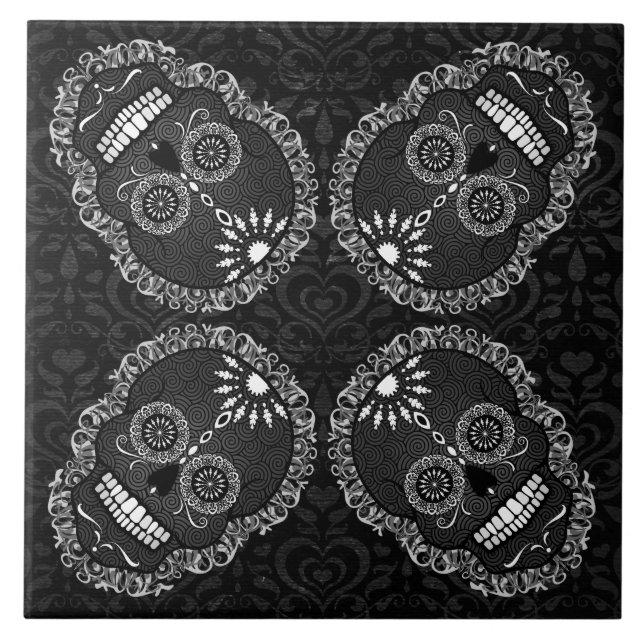 Feliz Muertos - Festive Sugar Skull Pattern Tile (Front)
