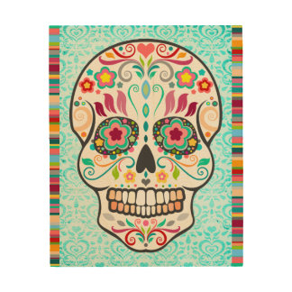 Feliz Muertos - Festive Sugar Skull & Stripes Wood Wall Decor