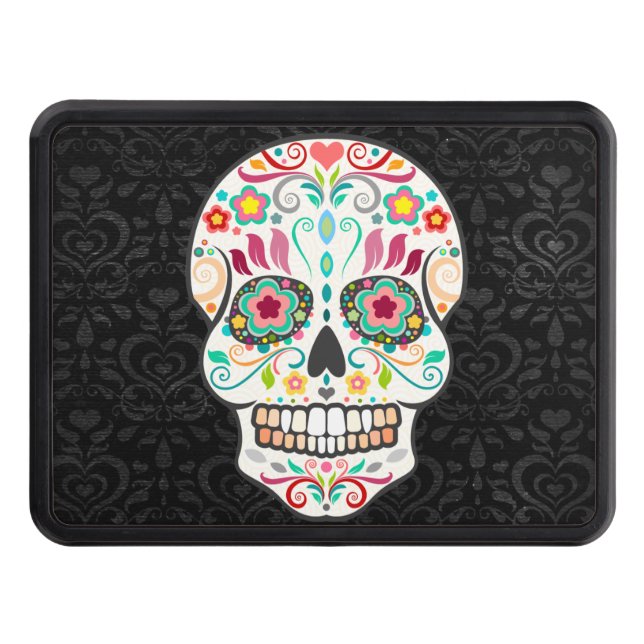 Feliz Muertos - Festive Sugar Skull Trailer Hitch Cover (Front)