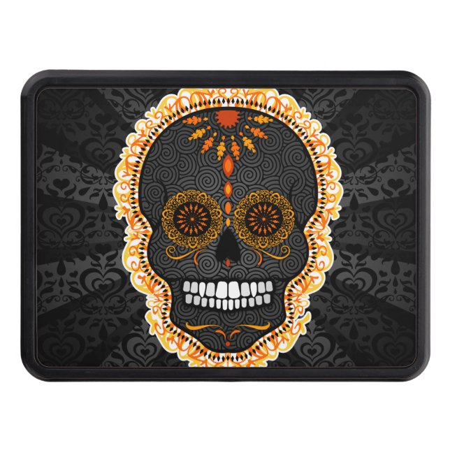 Feliz Muertos - Festive Sugar Skull Trailer Hitch Hitch Cover (Front)