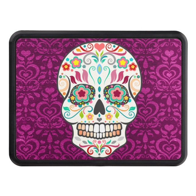 Feliz Muertos - Festive Sugar Skull Trailer Hitch Hitch Cover (Front)