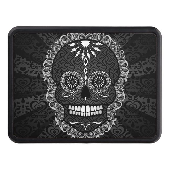 Feliz Muertos - Festive Sugar Skull Trailer Hitch Hitch Cover (Front)