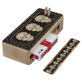 Feliz Muertos - Festive Sugar Skulls Cribbage Game Wood Cribbage Board