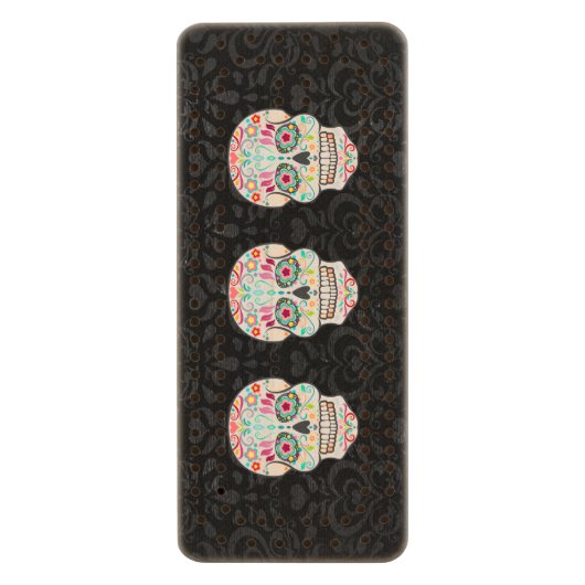 Feliz Muertos - Festive Sugar Skulls Cribbage Game Wood Cribbage Board (Front Vertical)