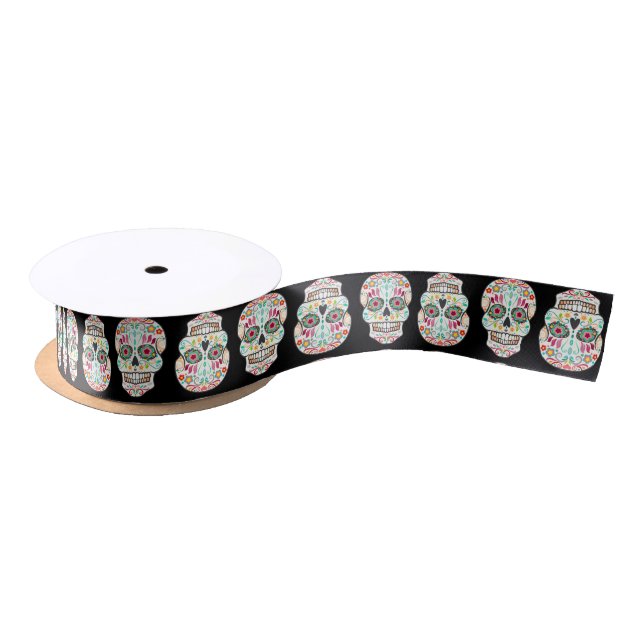 Feliz Muertos - Festive Sugar Skulls Satin Ribbon (Spool)
