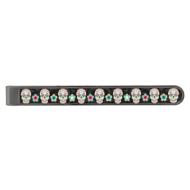 Feliz Muertos - Festive Sugar Skulls Tie Bar (Front)