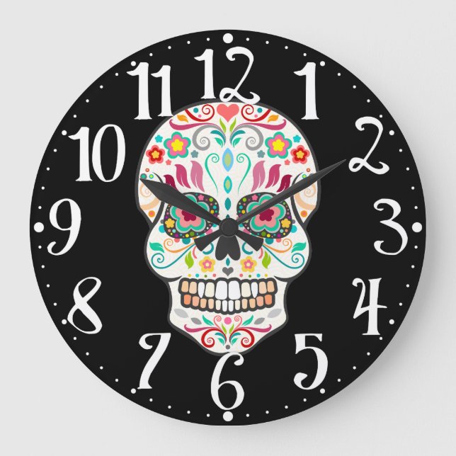 Feliz Muertos - Happy Sugar Skull Wall Clock (Front)
