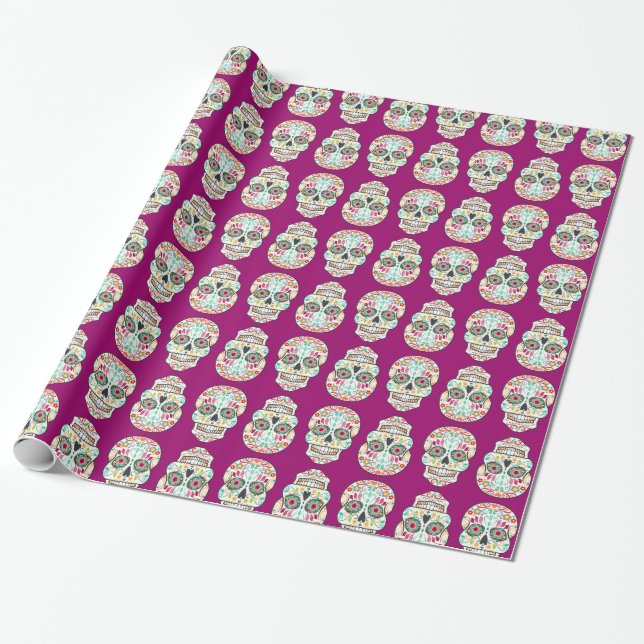 Feliz Muertos - Happy Sugar Skulls Wrapping Paper (Unrolled)