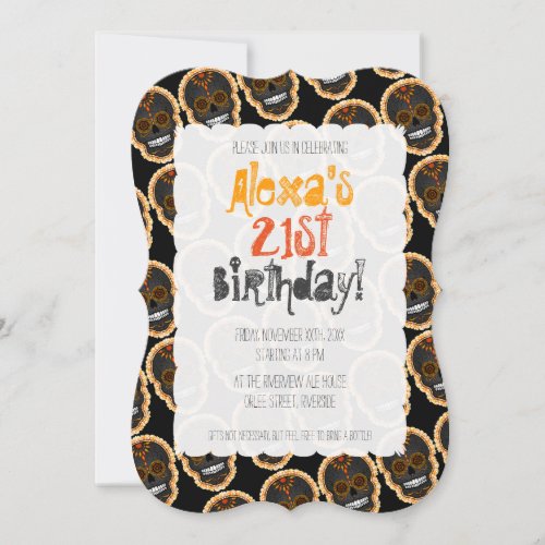 Feliz Muertos Orange Sugar Skulls on Black Invitation