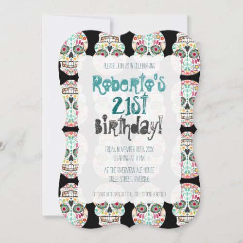 Feliz Muertos Skulls on Black Custom Invitations