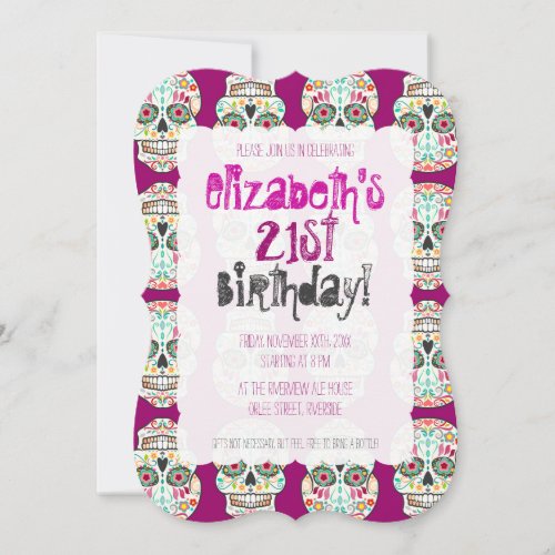 Feliz Muertos Skulls on Purple Custom Invitations