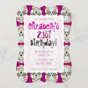 Feliz Muertos Skulls on Purple Custom Invitations