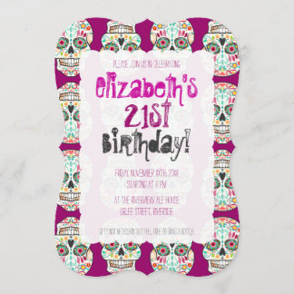 Feliz Muertos Skulls on Purple Custom Invitations