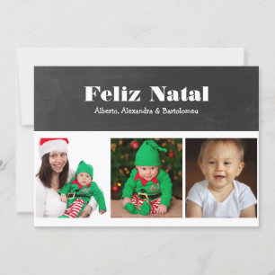 Feliz Natal Black and White Personalized Holiday Card