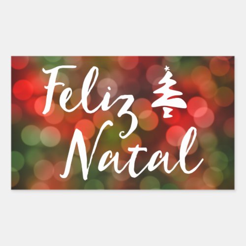 Feliz Natal bokeh tree lights Rectangular Sticker