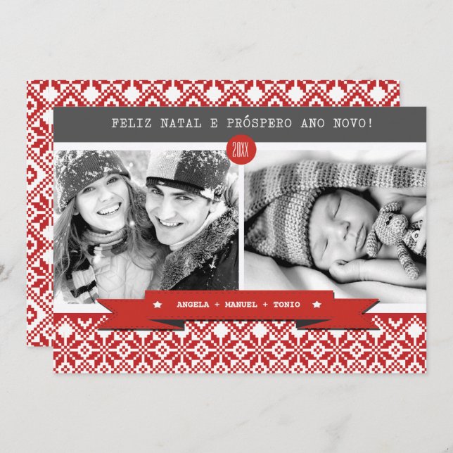 Feliz Natal. Christmas Photo Card in Portuguese (Front/Back)