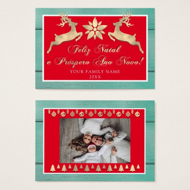 Feliz Natal e um Próspero Ano Novo Gold Red Rustic (Front & Back)