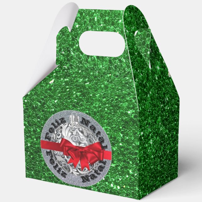 Feliz Natal Green Silver Red Favor Box (Front)