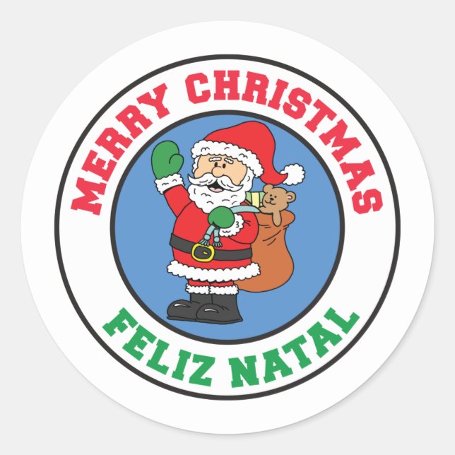 Feliz Natal Merry Christmas Santa Classic Round Sticker (Front)