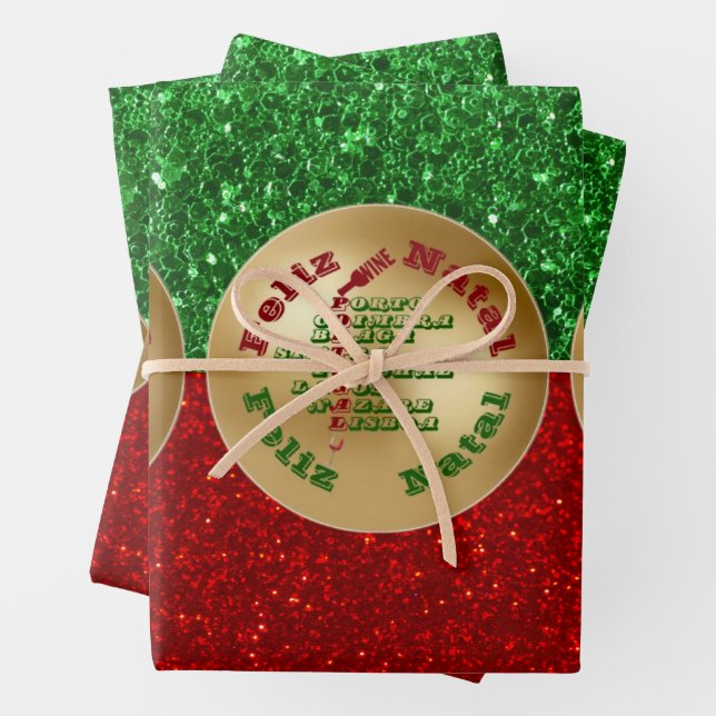 Feliz Natal Portugal Wine Red Green Wrapping Paper Sheets (In situ)