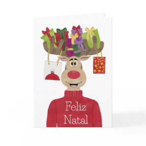 Feliz Natal, Portugese Christmas Gifts Reindeer Holiday Card