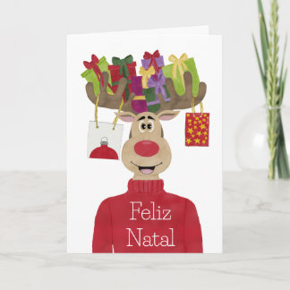 Feliz Natal, Portugese Christmas Gifts Reindeer Holiday Card