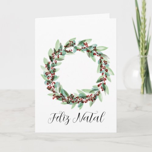 Feliz Natal Portugese Christmas wreath Holiday Card