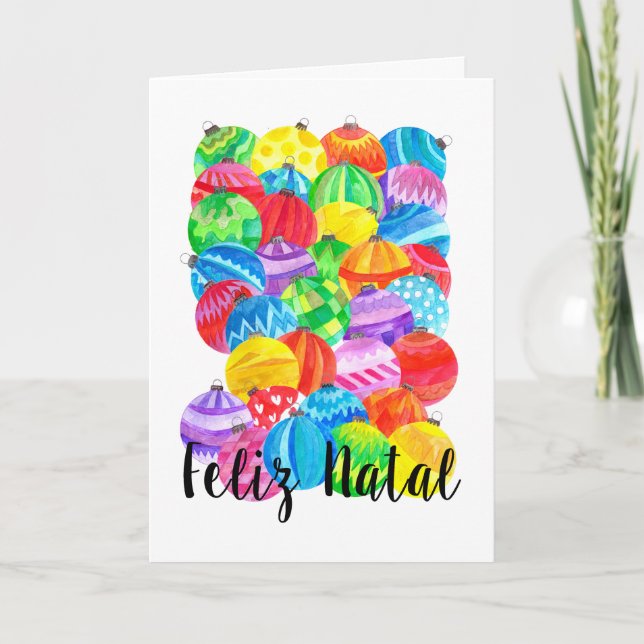 Feliz Natal Portuguese Christmas , watercolor Holiday Card (Front)