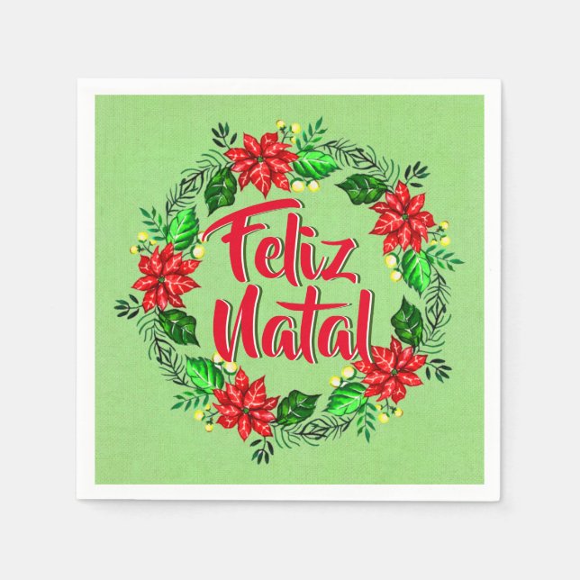 Feliz Natal Portuguese Merry Christmas Cocktail Napkins (Front)