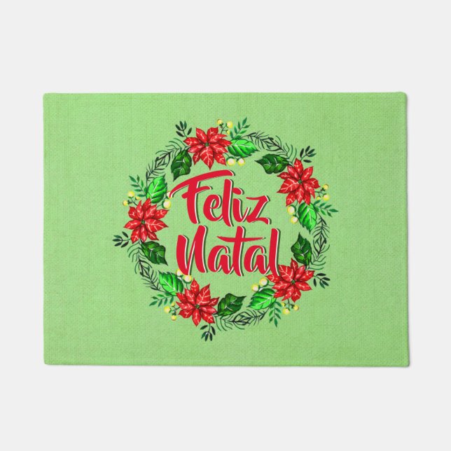 Feliz Natal Portuguese Merry Christmas Doormat (Front)