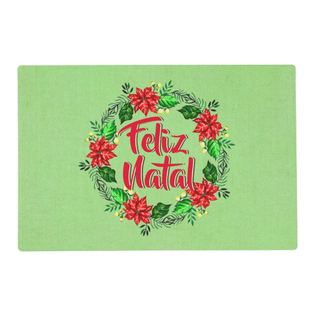 Feliz Natal Portuguese Merry Christmas Laminated Placemat (Front)