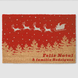 Feliz Natal Portuguese Santa Family Name Fiber Doormat
