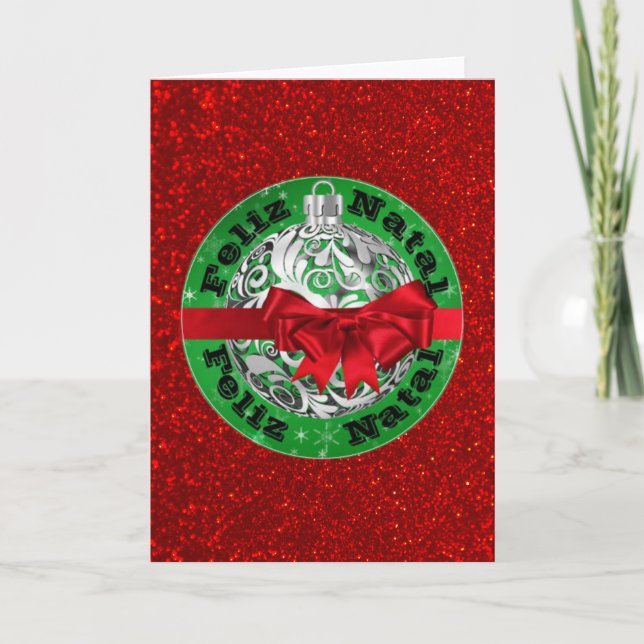 Feliz Natal Red Green Silver Holiday Card (Front)