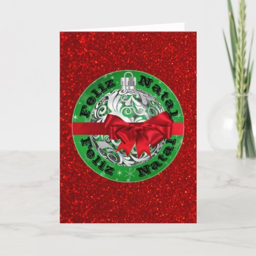 Feliz Natal Red Green Silver Holiday Card