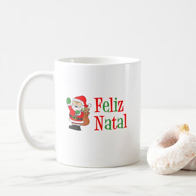 Feliz Natal Santa Coffee Mug (With Donut)