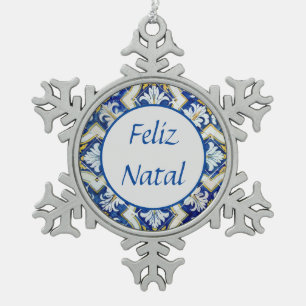 Feliz Natal Snowflake Pewter Christma Snowflake Pewter Christmas Ornament