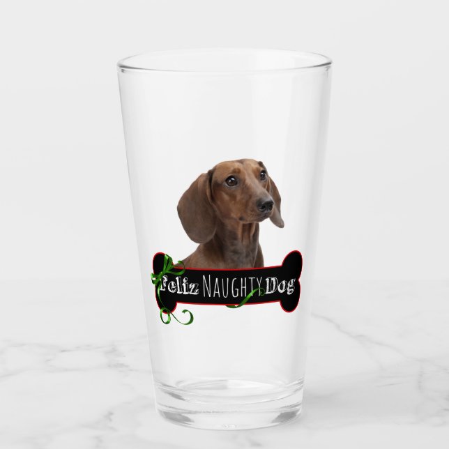 Feliz Naughty Dachshund Glass (Front)