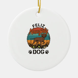 Feliz Naughty Dog Brown Retro Sun Paw Prints Ceramic Ornament