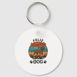 Feliz Naughty Dog Brown Retro Sun Paw Prints Keychain
