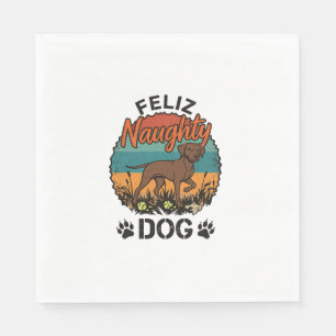 Feliz Naughty Dog Brown Retro Sun Paw Prints Napkins