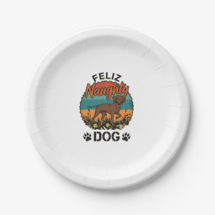 Feliz Naughty Dog Brown Retro Sun Paw Prints Paper Plates