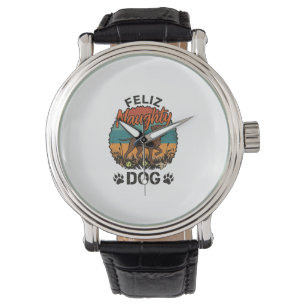 Feliz Naughty Dog Brown Retro Sun Paw Prints Watch