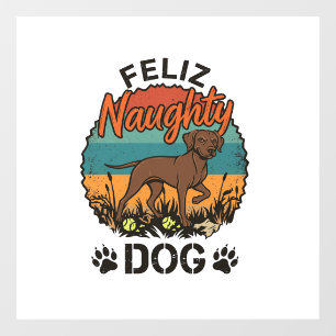 Feliz Naughty Dog Brown Retro Sun Paw Prints Window Cling