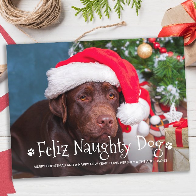 Feliz Naughty Dog Funny Personalized Pet Photo Hol Postcard (Creator Uploaded)