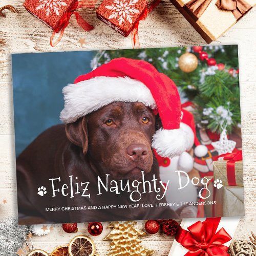 Feliz Naughty Dog Funny Personalized Pet Photo Holiday Postcard