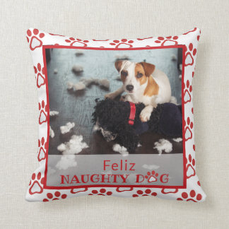 Feliz Naughty Dog Red Paw Print Pet Photo Pillow
