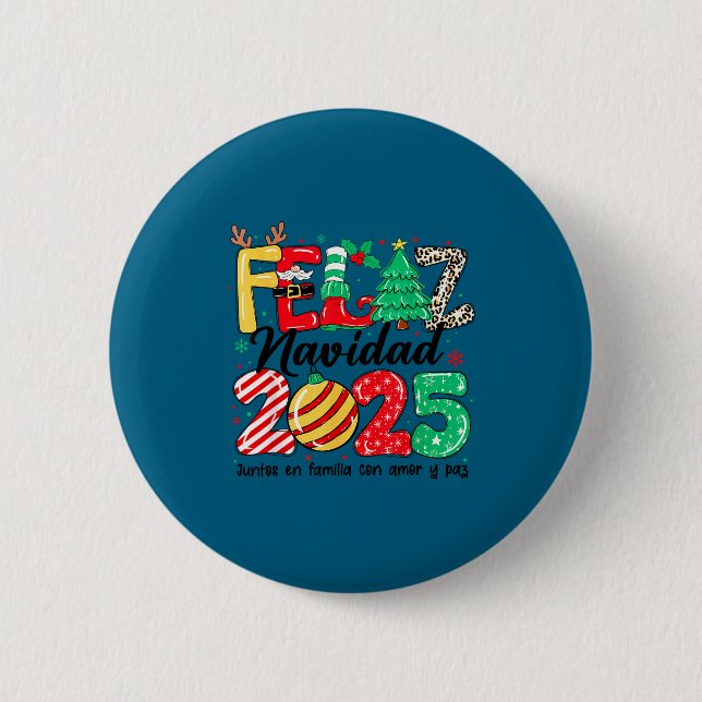 Feliz Navidad 2025 Spanish Christmas Mexican Famil Button (Front)